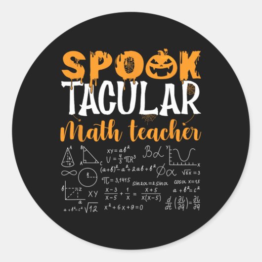 Math Teacher Scary Math Lover Mathematics Hallowee Ronde Sticker (Voorkant)
