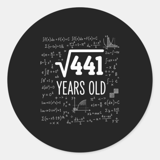 Mathematics Square Root 441 Years Old, Clever Math Ronde Sticker (Voorkant)