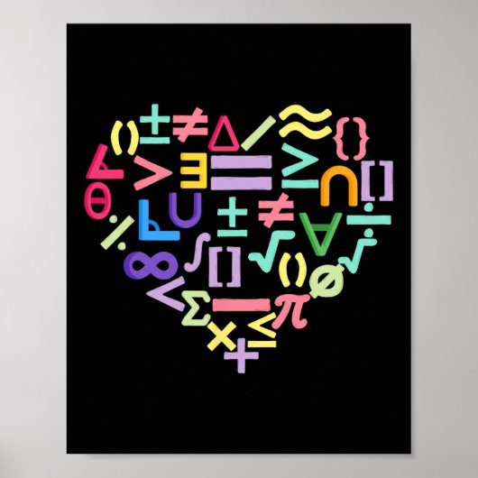 Mathematics Symbols Heart Fun Valentines Day Math Poster (Voorkant)