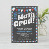 Mathmatics Graduy Party Invitation Red Blue Kaart (Staand voorkant)