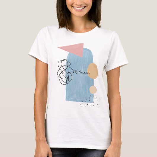 Matig Abstract Blush Pink Blue Shapes Monogram T-shirt (Voorkant)
