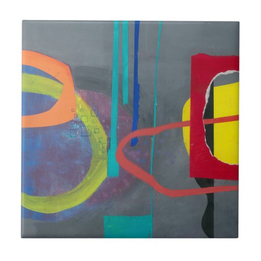 Matig Abstract grijs rood Tegeltje (Voorkant)