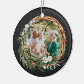 Matig blad met zwarte kerstfoto keramisch ornament (Links)