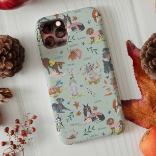 Matig blauw en zwart botanisch hondenpatroon iPhone 11 hoesje