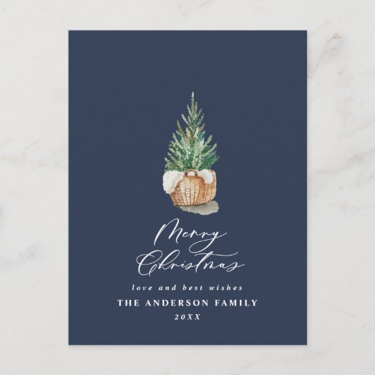 Matig blauw kerstfeest met minimale waterverf feestdagenkaart (Voorkant)