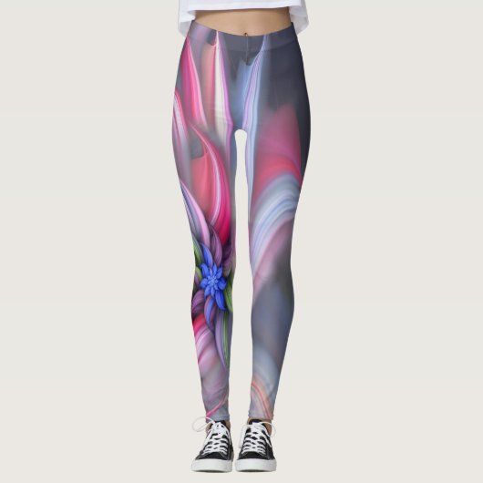 Matig blauwe abstracte bloem leggings (Voorkant)