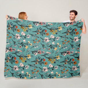 Matig bloempatroon elegant decor blauw fleece deken