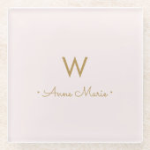 Matig Blush Pink Gold Script Monogram Glazen Onderzetter (Voorkant)