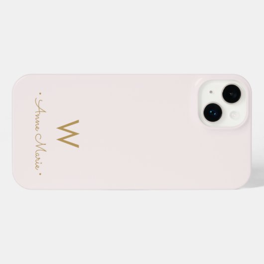 Matig Blush Pink Gold Script Monogram iPhone Hoesje (Achterkant horizontaal)
