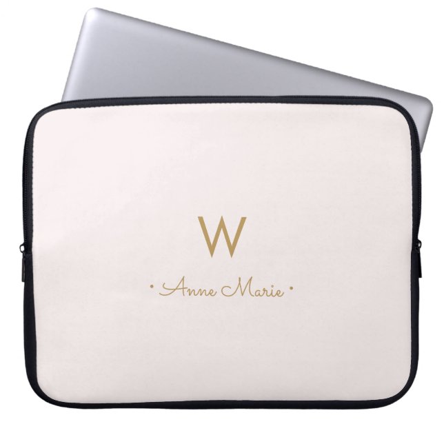 Matig Blush Pink Gold Script Monogram Laptop Sleeve (Voorkant)