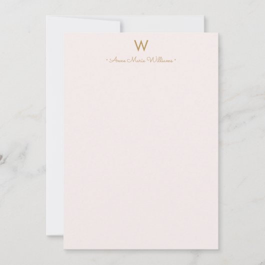 Matig Blush Pink Gold Script Monogram Notitiekaartje (Voorkant)