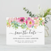 Matig Blush Roze Floral Succulent Cacti Wedding Save The Date (Staand voorkant)