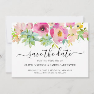 Matig Blush Roze Floral Succulent Cacti Wedding Save The Date