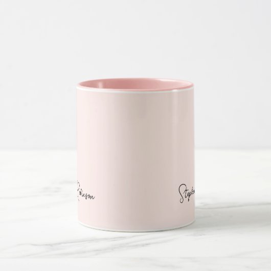 Matig Blush Roze Monogram Naam Handtekening Script Mok (Midden)