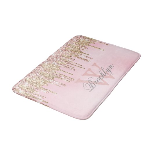 Matig Blush Roze Roze Glitter Drivers Monogram Badmat (Gekanteld)