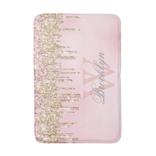 Matig Blush Roze Roze Glitter Drivers Monogram Badmat (Voorkant Verticaal)