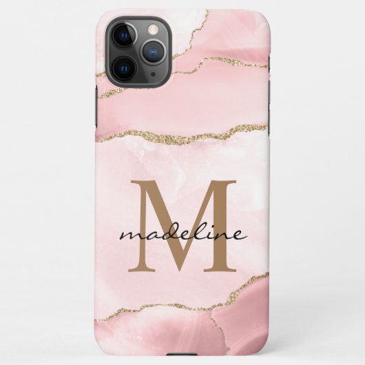Matig Blush Roze Stone Agate Marble Monogram iPhone Hoesje (Achterkant)
