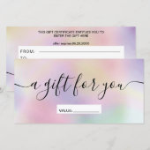 Matig certificaat met cadeau voor parelhologradiën (Voorkant / Achterkant)