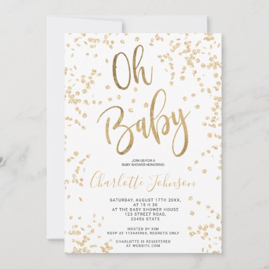 Matig chic gold foil confetti oh baby shower kaart (Voorkant)