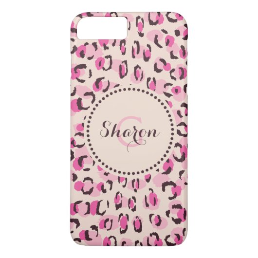 Matig chic roze cheetah printpatroon monogram Case-Mate iPhone case (Achterkant)
