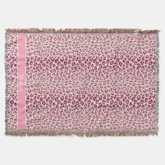 Matig chic roze cheetah printpatroon monogram deken (Voorkant)