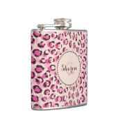 Matig chic roze cheetah printpatroon monogram heupfles (Rechts)