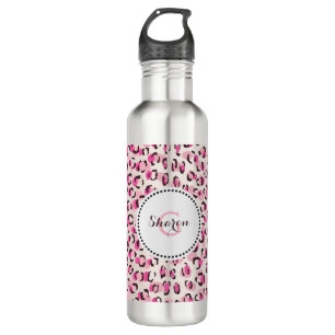 Matig chic roze cheetah printpatroon monogram waterfles