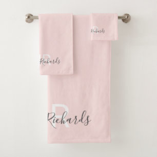 Matig elegant blush roze monogram script bad handdoek