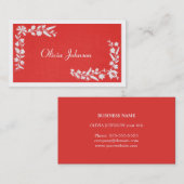 Matig Elegant geborduurd rood wit Visitekaartje (Voorkant / Achterkant)