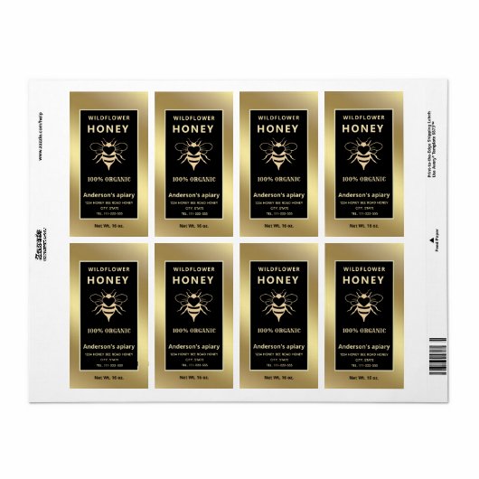 Matig elegant goudhoningbijen honingraat etiket (Full Sheet)