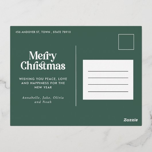 Matig elegant groene botanische typografie folie feestdagen briefkaart (Achterkant)