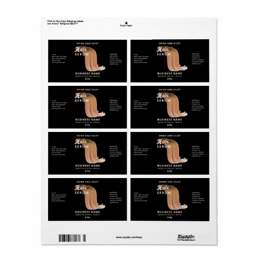 Matig elegant haarserumlabel etiket (Full Sheet)