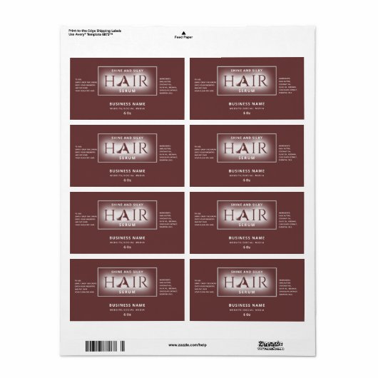 Matig elegant haarserumlabel etiket (Full Sheet)