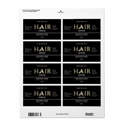 Matig elegant haarserumlabel etiket (Full Sheet)