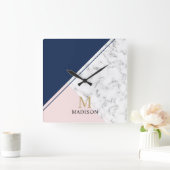 Matig elegant marmermonogram vierkante klok (Huis)