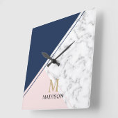 Matig elegant marmermonogram vierkante klok (Hoek)