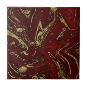 Matig Elegant Red & Gold Marble Swirl  Tegeltje