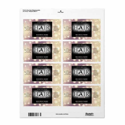Matig elegant sparkle HAIR-serumlabel Etiket (Full Sheet)