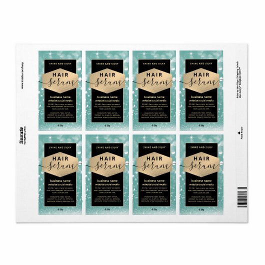 Matig elegant sparkle-script, serumlabel etiket (Full Sheet)