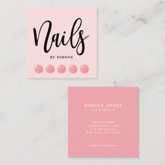 Matig elegante nagellak zakt pastelroze nagels vierkante visitekaartje (Voorkant / Achterkant)