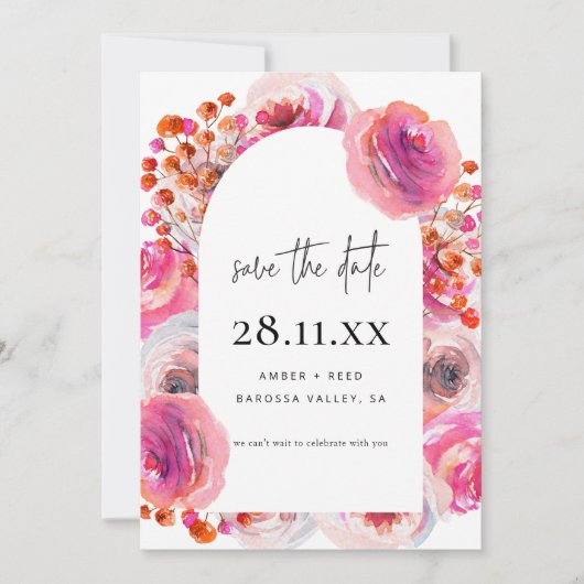Matig Flash-script voor roze Waterverf Save The Date (Voorkant)