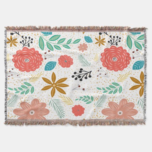 Matig Floral Botanical Pattern White Deken (Voorkant)