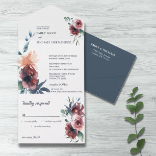 Matig Floral Burgundy Navy Peach Blush All In One Uitnodiging