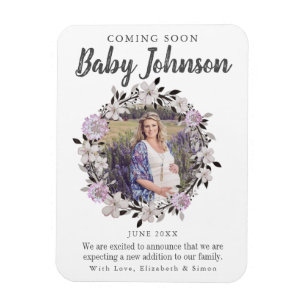 Matig Floral Fotozwangerschap Aankondiging Magneet