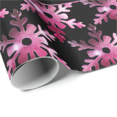 Matig Floral Snowflakes Pattern Black Rood Roze Cadeaupapier (Rol Hoek)
