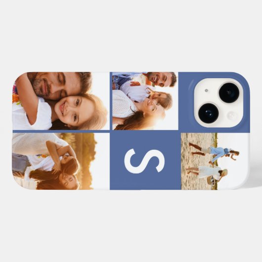 Matig fotocollage blauw initiaal monogram Case-Mate iPhone case (Achterkant (horizontaal))
