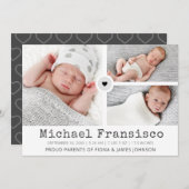 Matig fotoraster collage Stats Birth Aankondiging (Voorkant / Achterkant)