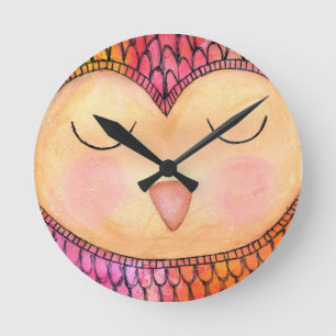 Matig Funky Sleepy Owl Mixed Media Painting Ronde Klok