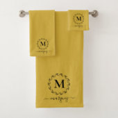 Matig Geel Geel Zwart Botanisch Weesmonogram Bad Handdoek (Insitu)
