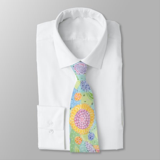 Matig geel zonnebloem Dragonfly Floral Pattern Stropdas (Gebonden)